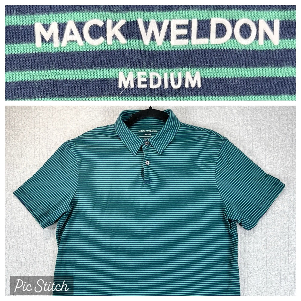 Mack Weldon Striped Polo Shirt Mens Medium‎ Supima Cotton Performance Casual